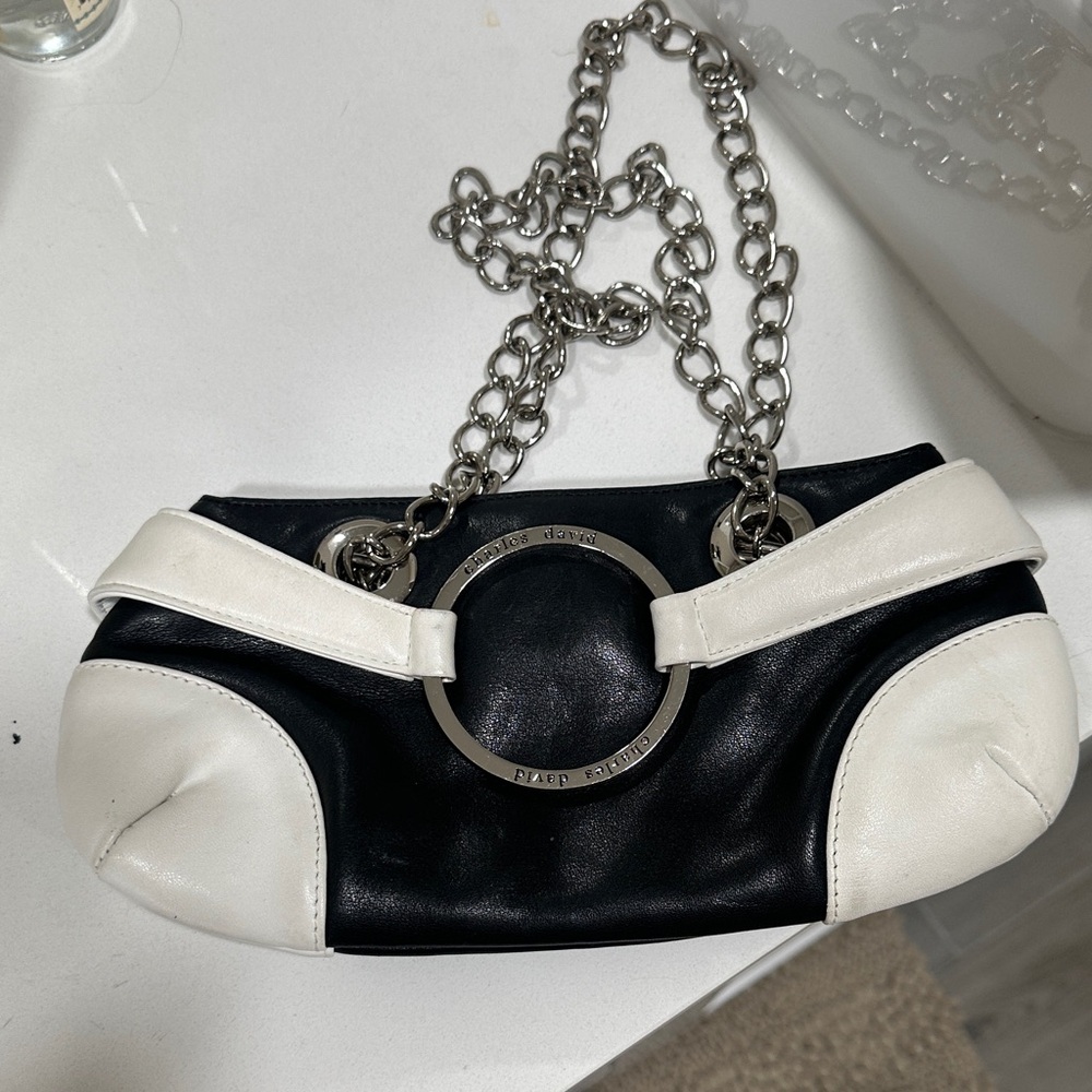 Charles David Two-Tone Clutch with Chain Accent